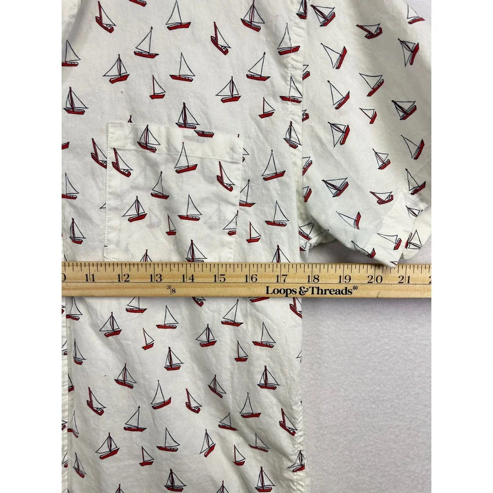 J Crew Short Sleeve Button Down Shirt Sailboat Print White Red Men's Size Medium